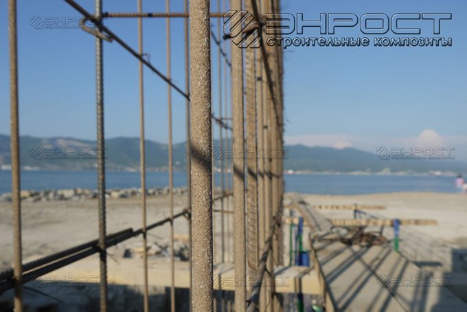 Применение стеклопластиковой арматуры "ROCKBAR" в строительстве опорной стены берегоукрепления, г. Новороссийск.